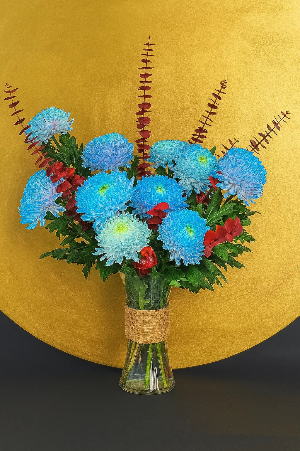 Blue Delistar Flower Arrangement in Cylinder Glass OnlineGifts
