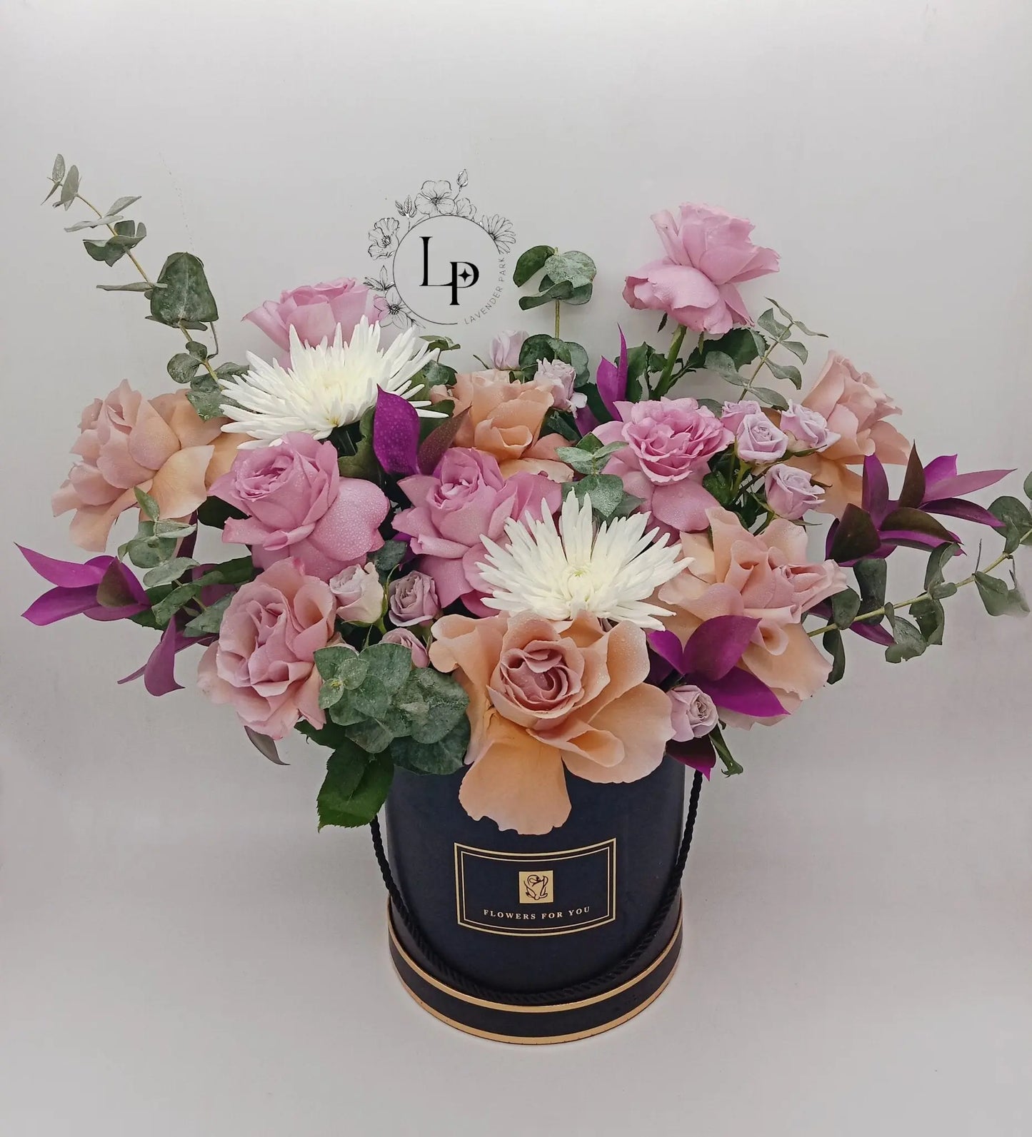 Midnight Bloom Box – Purple & Cappuccino Roses with Delistar in Black Box (UAE Delivery) - OnlineGifts