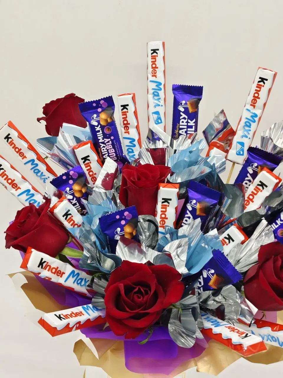 Sweet Love Fusion – Red Roses with Kinder & Cadbury Chocolates (UAE Delivery) - OnlineGifts