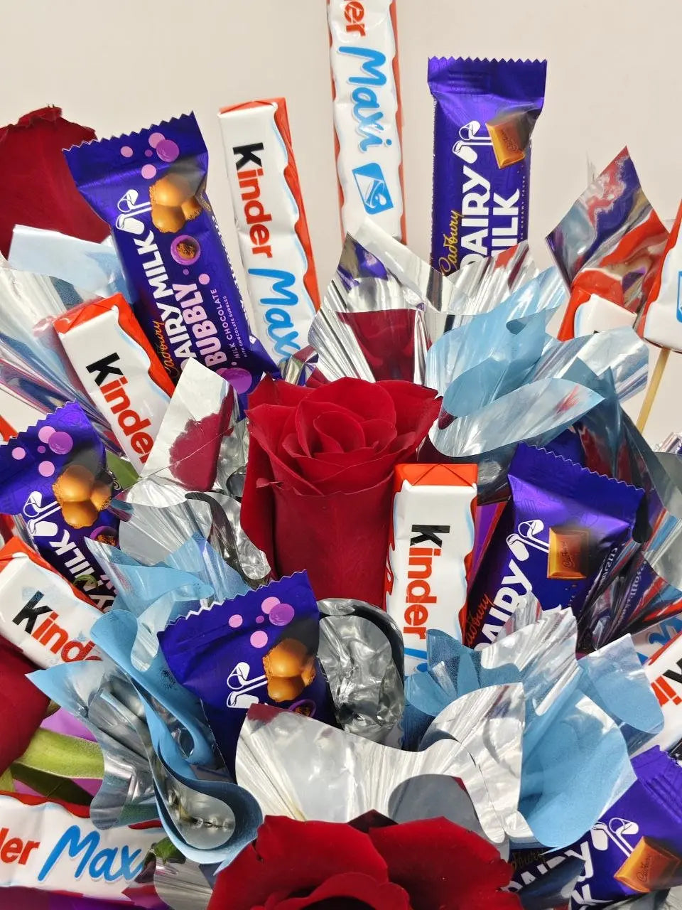 Sweet Love Fusion – Red Roses with Kinder & Cadbury Chocolates (UAE Delivery) - OnlineGifts