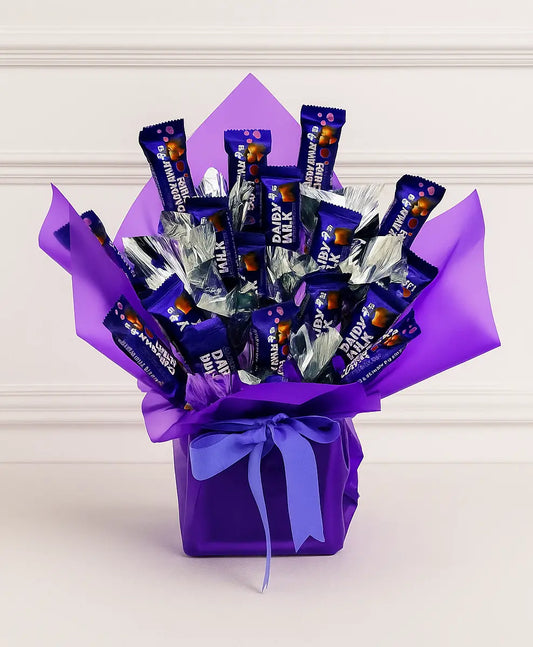 Purple Bliss Chocolate Bouquet – 20 Cadbury Dairy Milk Mini Chocolates (UAE Delivery) OnlineGifts