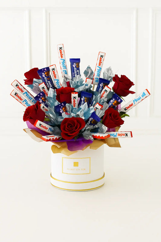 Sweet Love Fusion – Red Roses with Kinder & Cadbury Chocolates (UAE Delivery) OnlineGifts