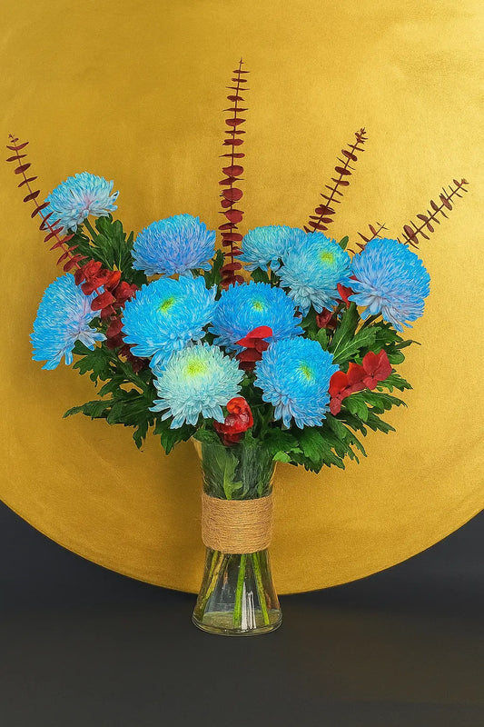 Blue Delistar Flower Arrangement in Cylinder Glass OnlineGifts