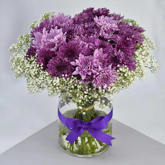 💐 Blush Harmony Vase | Mixed Chrysanthemum & Gypso Flower Arrangement – UAE Delivery - OnlineGifts