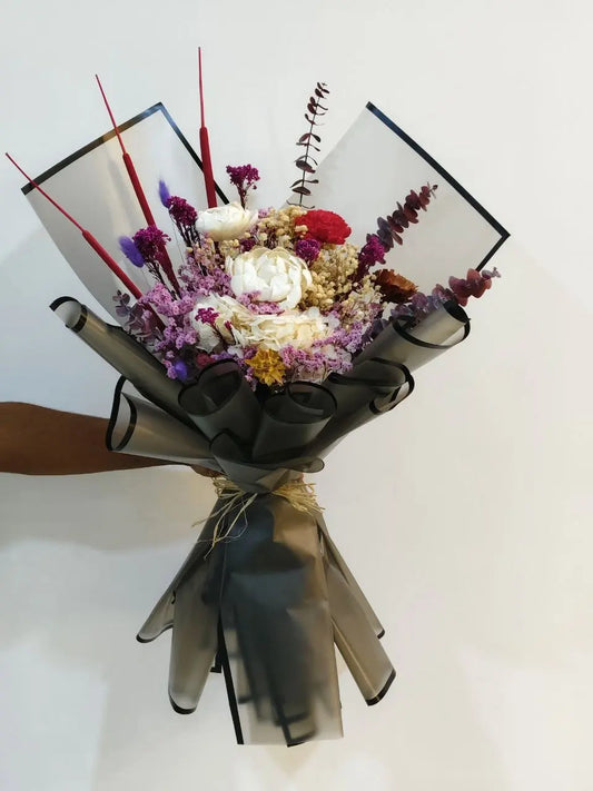 Crimson Cloud – White Hydrangea, Pampas, Red Parvifolia & Dried Carnation Arrangement (UAE Delivery) - OnlineGifts