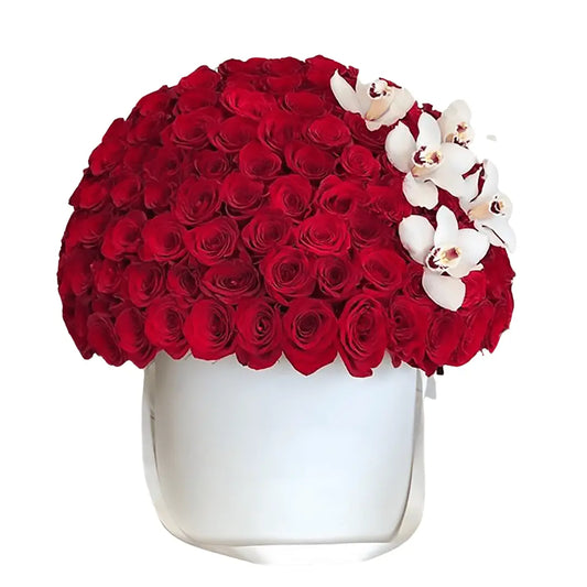 💘 Endless Love Valentine’s Bouquet | 101 Red Roses & White Orchids – UAE Delivery - OnlineGifts
