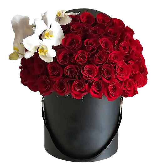 ❤️ Eternal Flame Valentine’s Box – 71 Red Roses & 5 Phalaenopsis Orchids in UAE - OnlineGifts