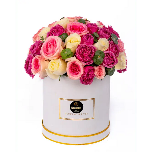 🌸 Garden Mix Rose Box – Colorful Premium Roses in White Box (UAE Delivery) - OnlineGifts