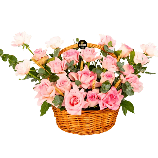 🌸 Pink Rose Basket – Elegant Pink Roses in a Woven Basket (UAE Delivery) - OnlineGifts