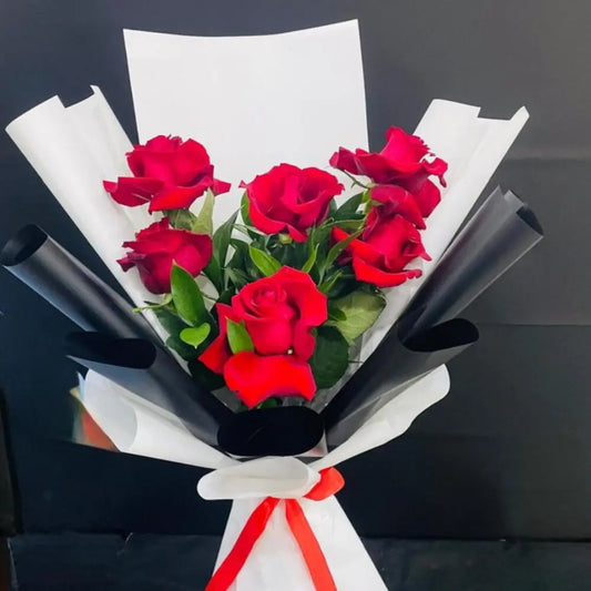 🌹 Scarlet Elegance Bouquet | Long Red Roses with Ruscus – UAE Delivery - OnlineGifts
