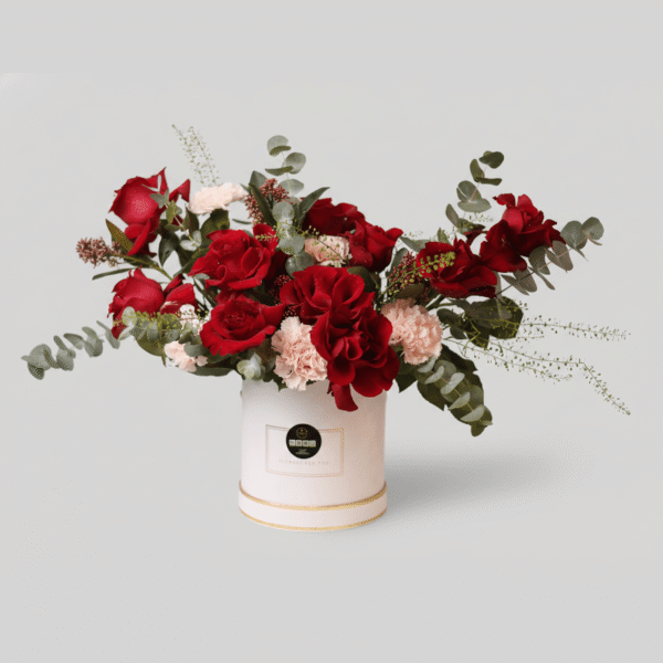 Sweet-Wild-Bloom-Red-Roses-and-Pink-Carnations-Bouquet-White-Box-UAE