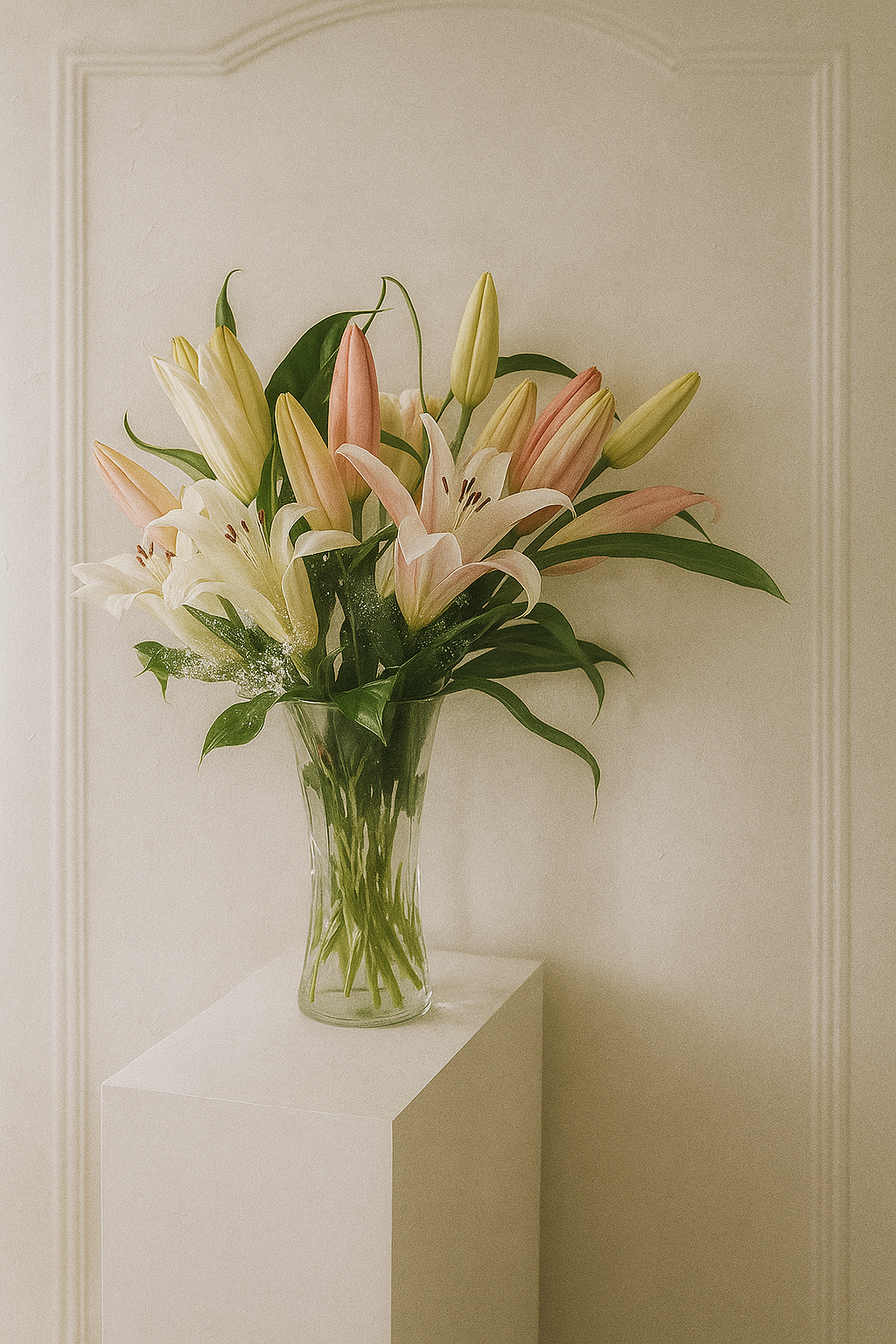 White & Pink Lily Vase | Elegant Fresh Lily Arrangement UAE