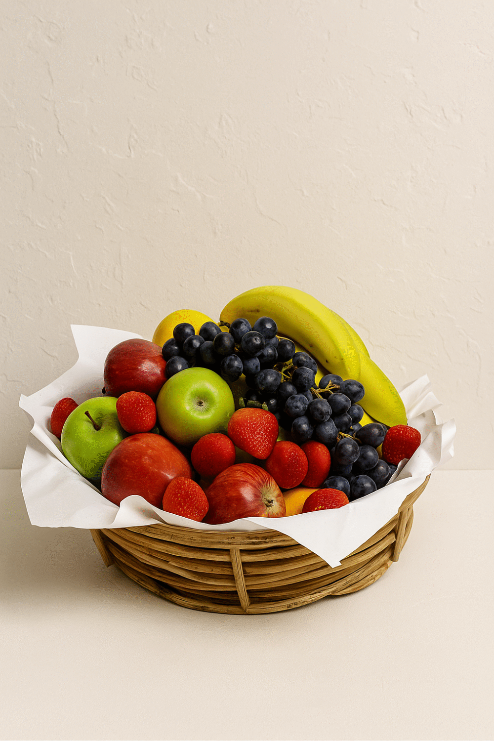 Fresh Fruit Basket with Grapes, Bananas, Apples, Oranges & Strawberries – Healthy Gift UAE