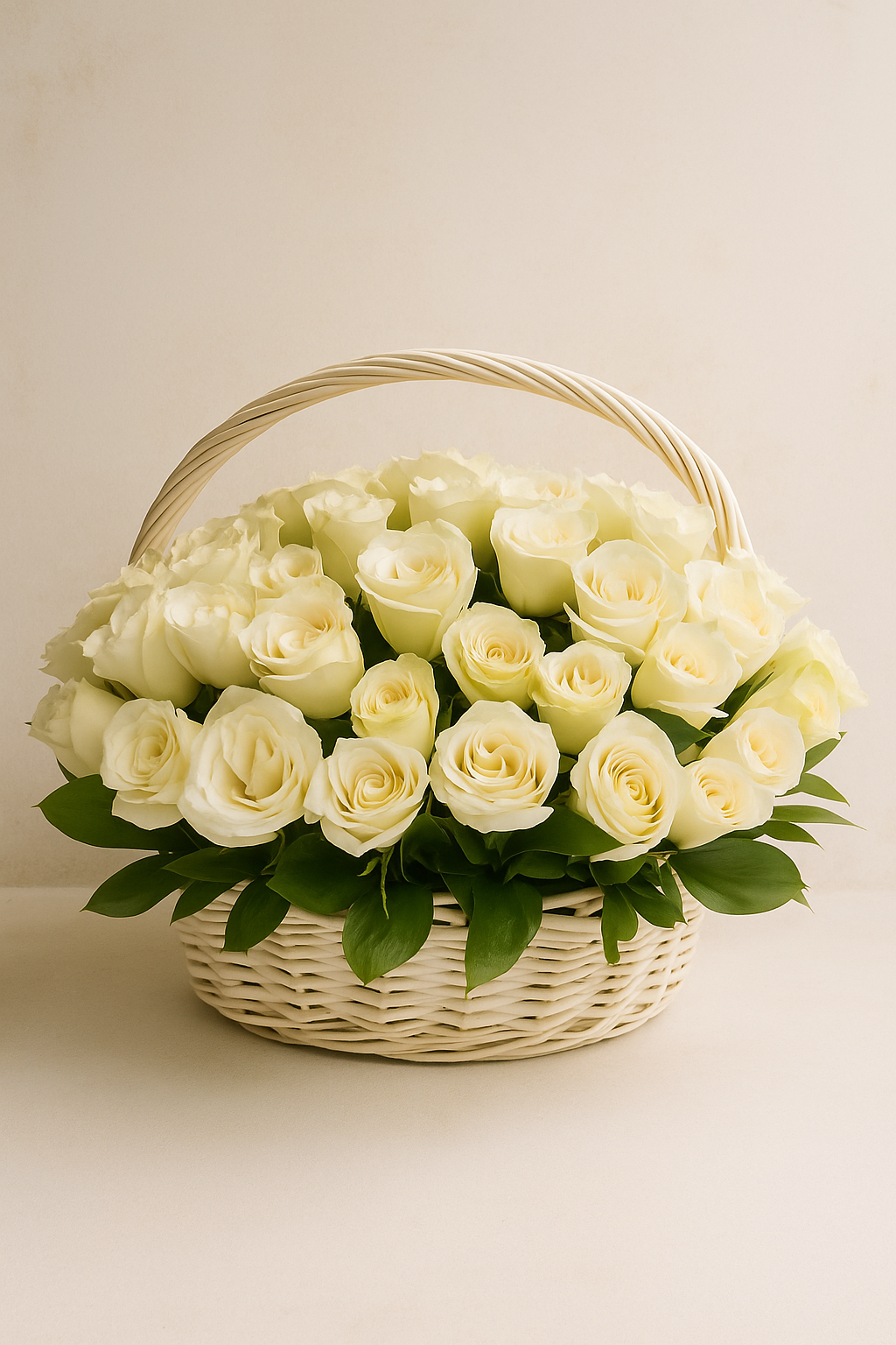 61 White Roses Basket | Pure Elegance in Wicker