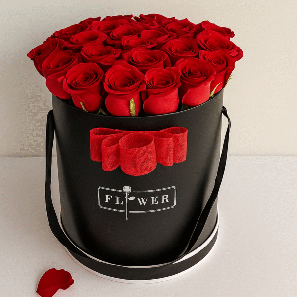 25 Premium Red Roses in Black Box | Luxury Rose Arrangement
