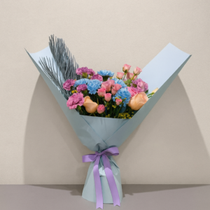 Stylish-Flower-Bouquet-for-Men-Blue-Carnations-Cycus-Leaves-UAE