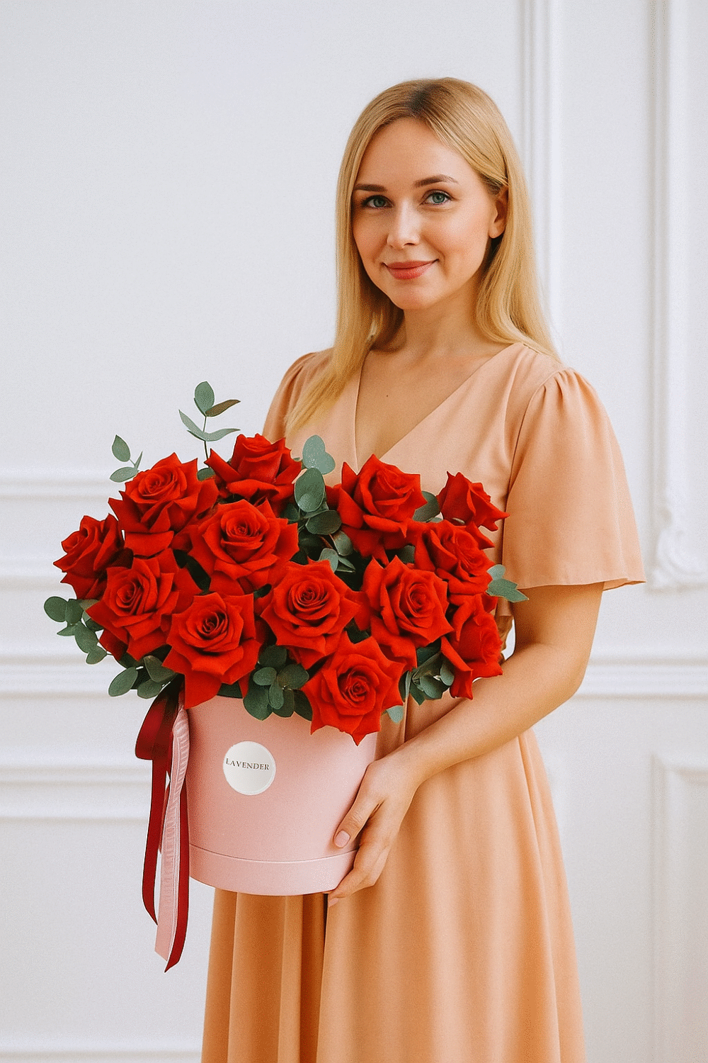 21 Red Roses with Eucalyptus – Luxury Basket Arrangement