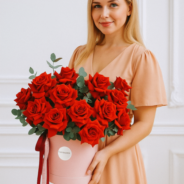 21 Eve Red Roses in Basket | Elegant Red Rose Floral Arrangement