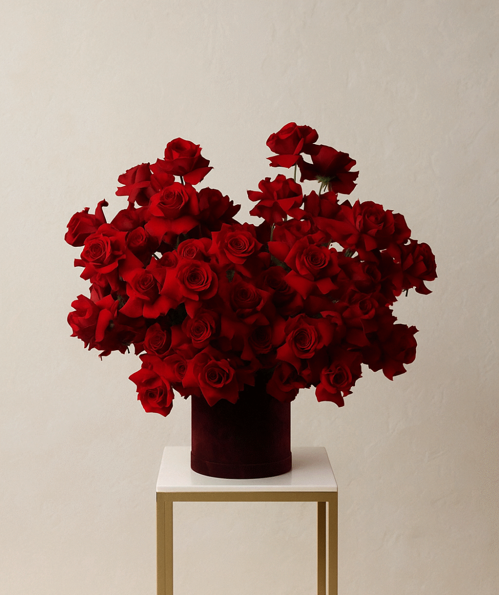 40 Red Roses Basket | Luxury Open Rose Arrangement in Black Basket UAE