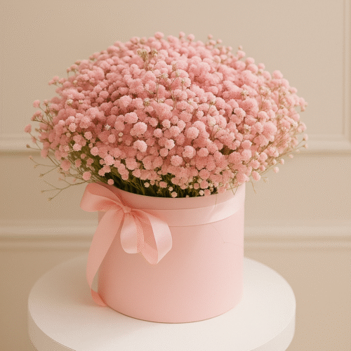 Pink Gypsophila Basket | Charming Baby’s Breath Flower Arrangement UAE