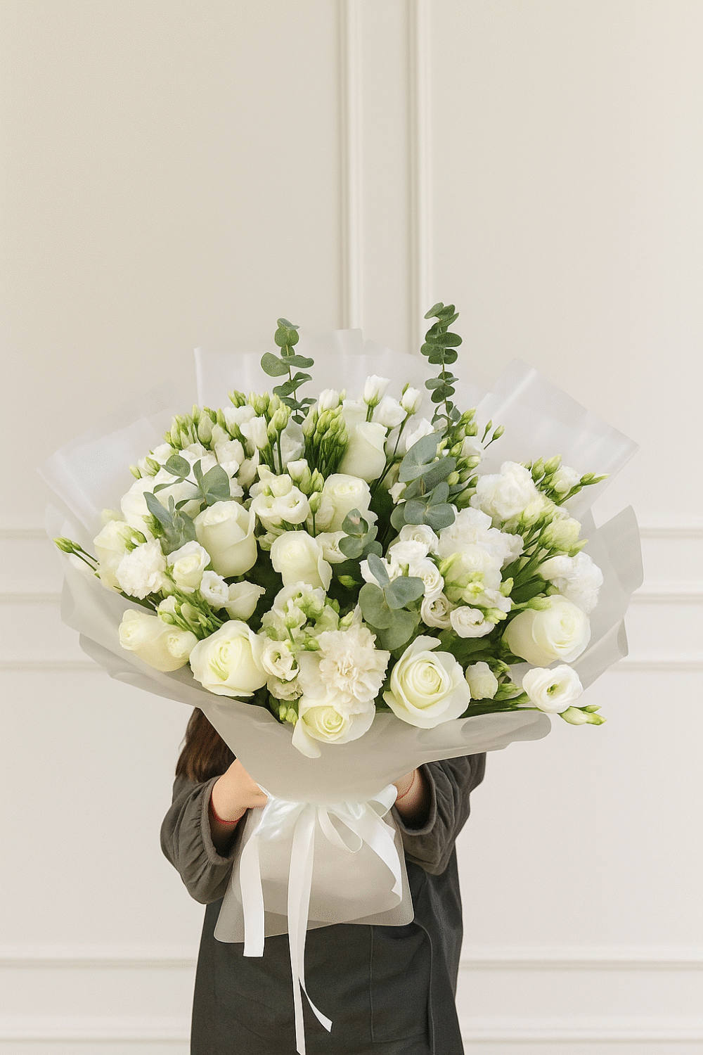 Elegant White Roses & Lisianthus Bouquet | Fresh Flowers UAE