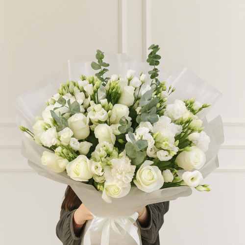 Elegant White Roses & Lisianthus Bouquet | Fresh Flowers UAE
