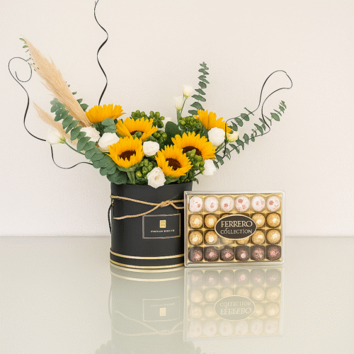 Sunflower & Ferrero Rocher Gift Combo | Flowers with Chocolates UAE