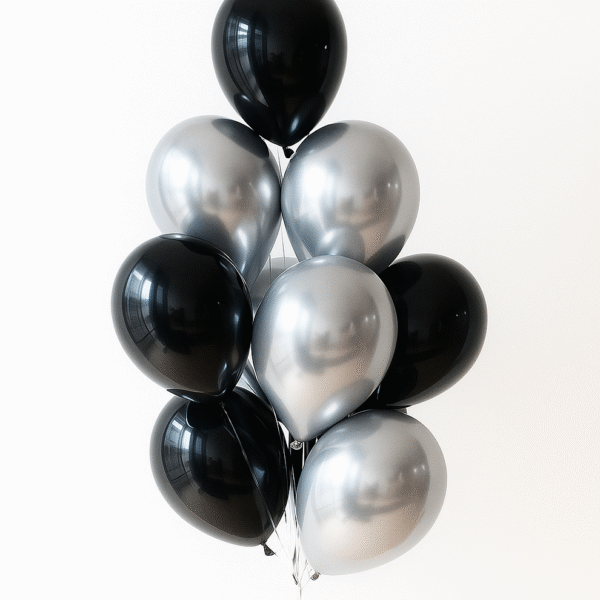 Black & Silver Helium Balloon Bouquet | 10-Piece Balloon Bunch UAE