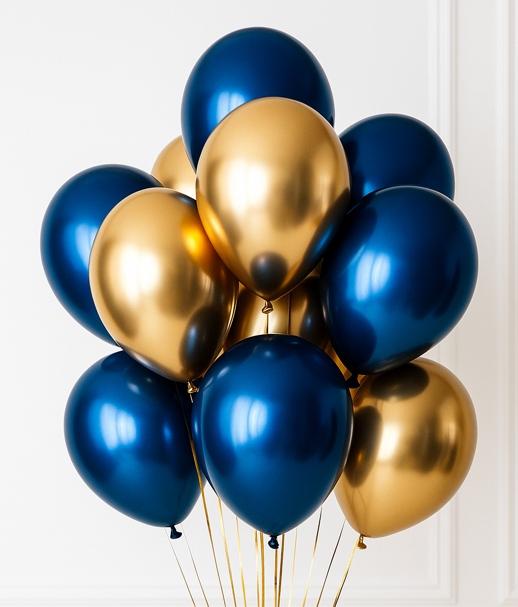 Gold & Blue Helium Balloon Bouquet | 10-Piece Balloon Bunch UAE