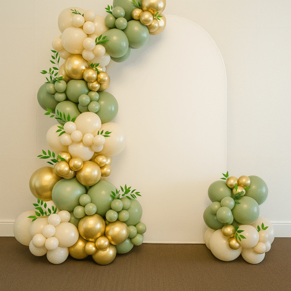 Elegant Green & Gold Balloon Backdrop in Dubai, Abu Dhabi & Across UAE