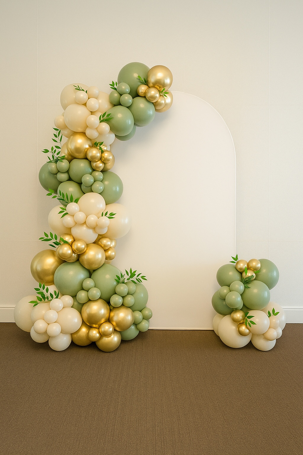 Elegant Green & Gold Balloon Backdrop in Dubai, Abu Dhabi & Across UAE