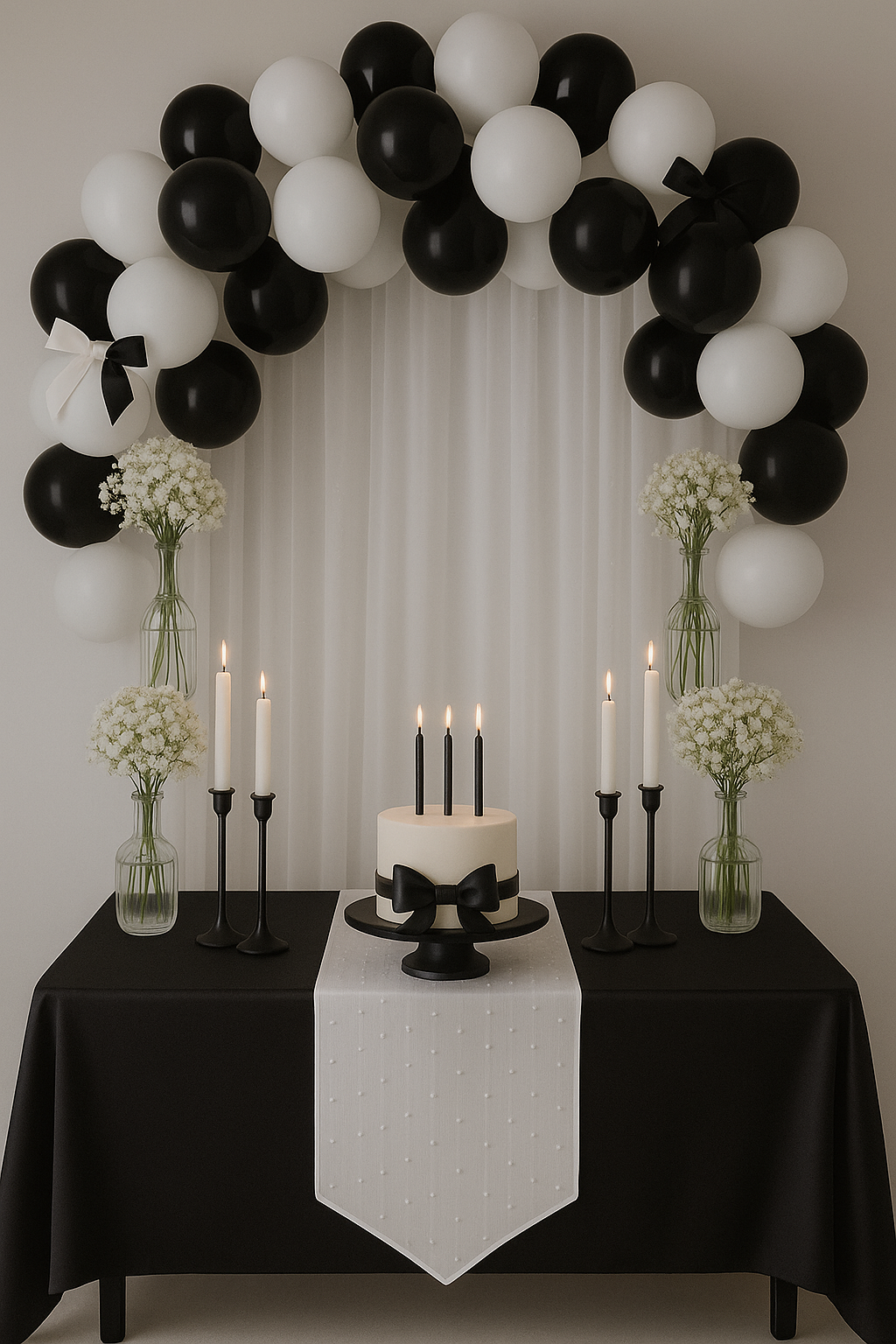 Elegant Black & White Balloon Decoration – Luxury Event Styling in UAE