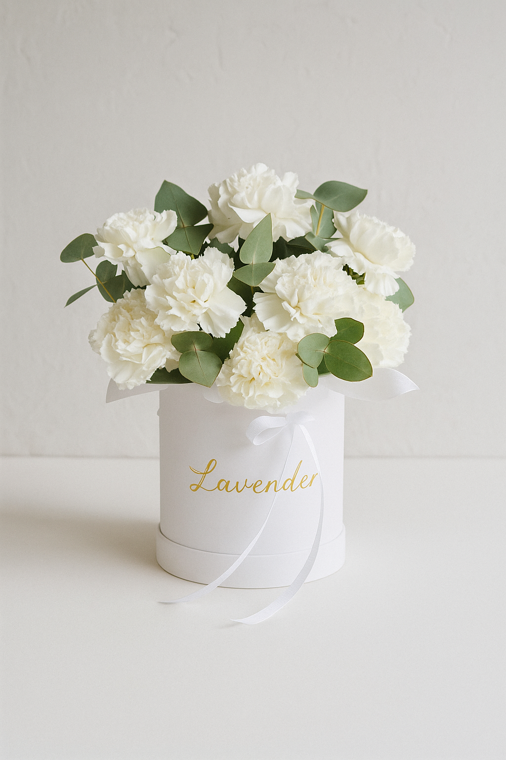 White Carnation Basket | 12 Carnations with Eucalyptus UAE