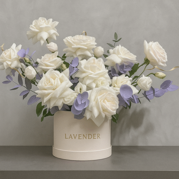 10 O’Hara Roses & Lisianthus Basket | Elegant White Floral Arrangement