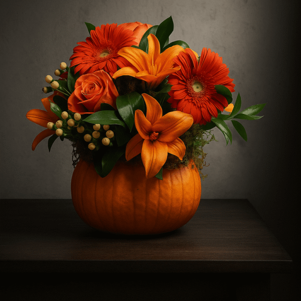 Golden Harvest Pumpkin Floral Arrangement