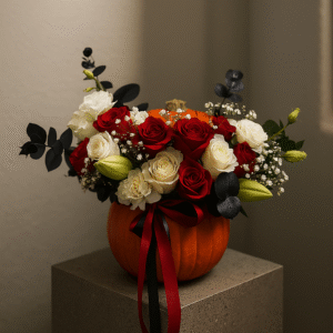 Elegant Halloween Pumpkin Floral Arrangement