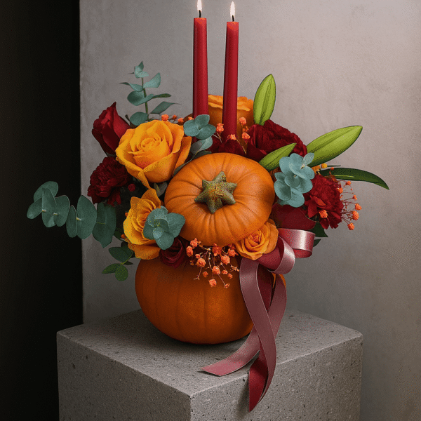 Pumpkin Harvest Candle Floral Arrangement