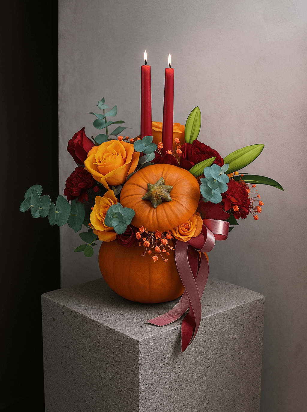 Pumpkin Harvest Candle Floral Arrangement