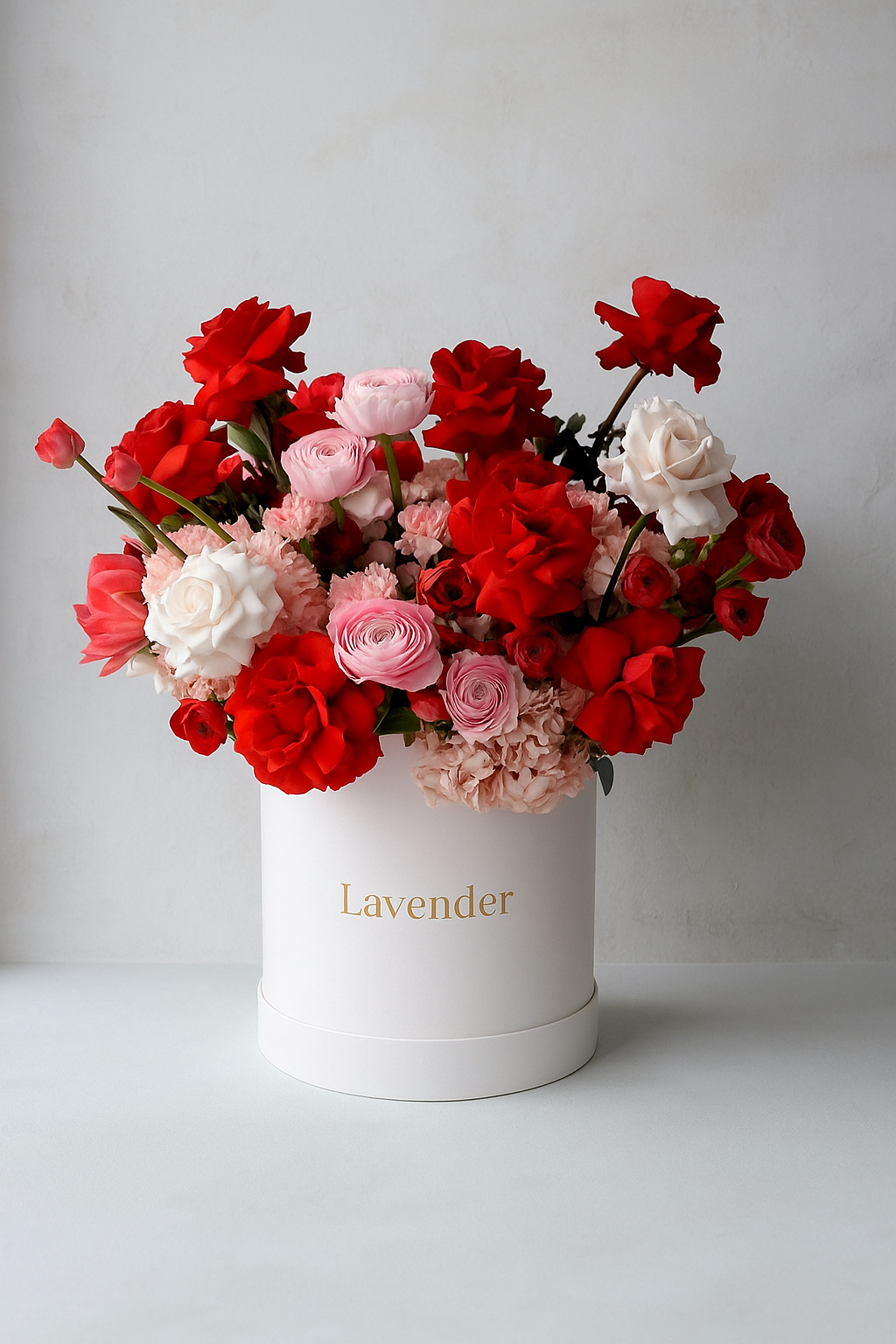 Luxury Romance Rose Box | Pink Julietta, Red & White Roses Arrangement