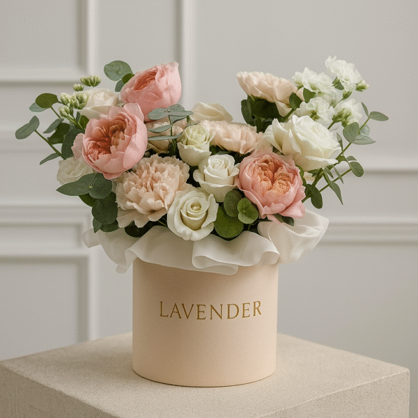 Elegant Pink Julietta & Lisianthus Box | Soft Floral Arrangement in White Box