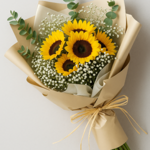 Sunflower-and-Gypsophila-Bouquet-Fresh-Babys-Breath-Eucalyptus-UAE