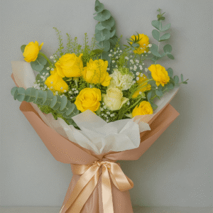 Yellow-and-White-Rose-Bouquet-Fresh-Eucalyptus-Sunny-Grace-UAE