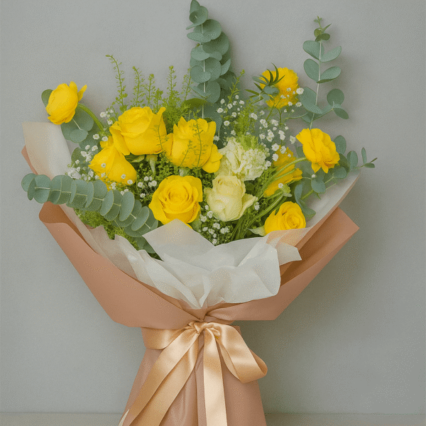 Sunny Grace Bouquet | Yellow & White Roses with Eucalyptus