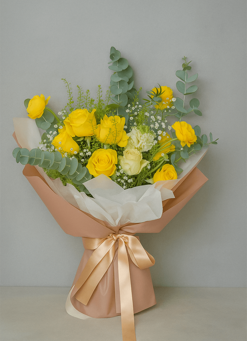 Sunny Grace Bouquet | Yellow & White Roses with Eucalyptus