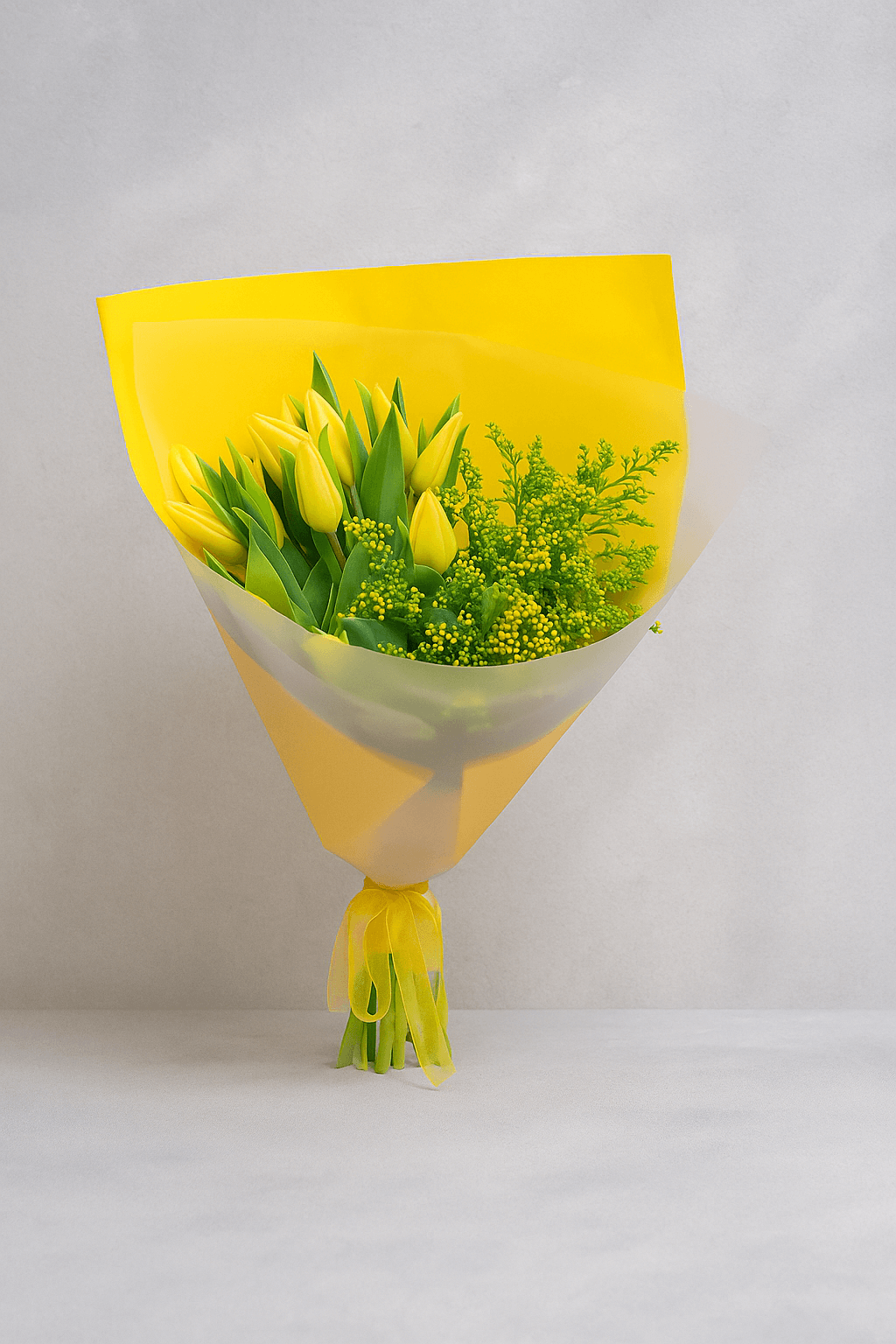 Sunny Yellow Tulip Bouquet | Fresh 11 Tulips with Liphidium Fillers
