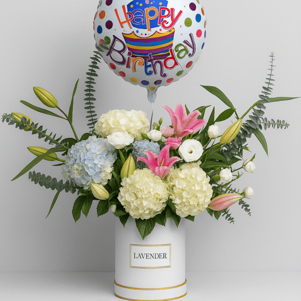Blissful Birthday Bloom Box | Lilies, Hydrangeas & Lisianthus Arrangement