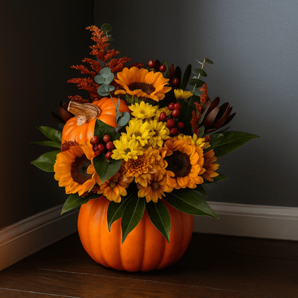 Natural Pumpkin Floral Arrangement – Halloween Edition