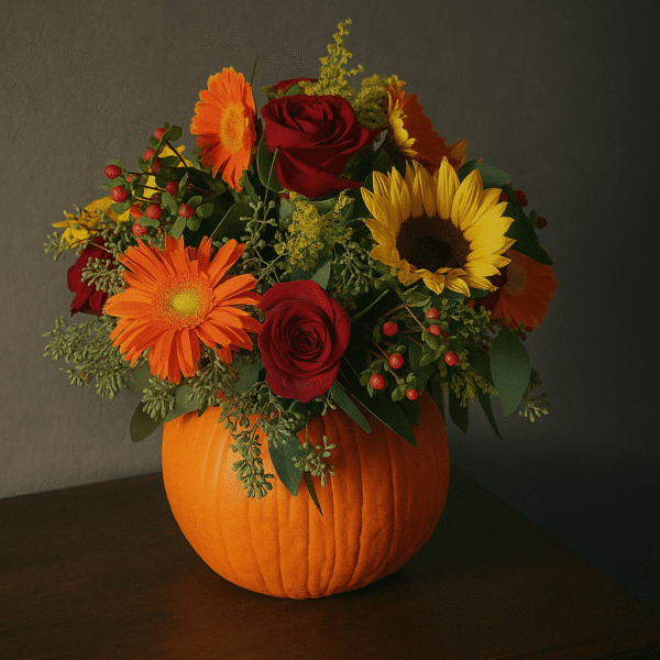 Natural Pumpkin Flower Arrangement – Halloween Seasonal Design