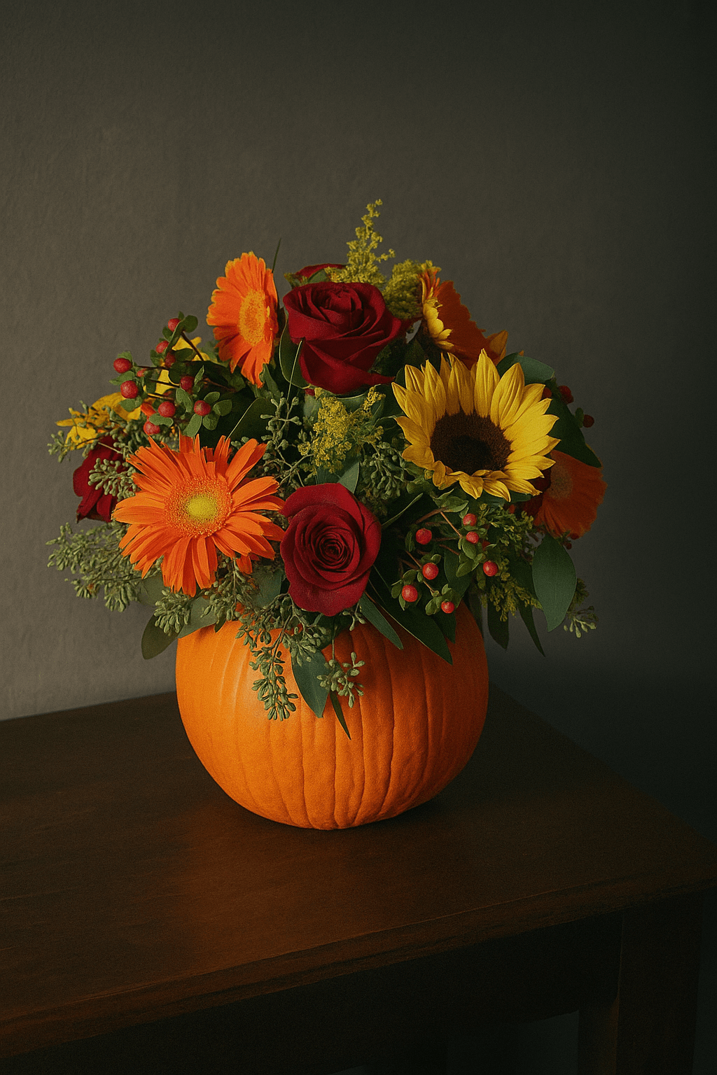 Natural Pumpkin Flower Arrangement – Halloween Seasonal Design