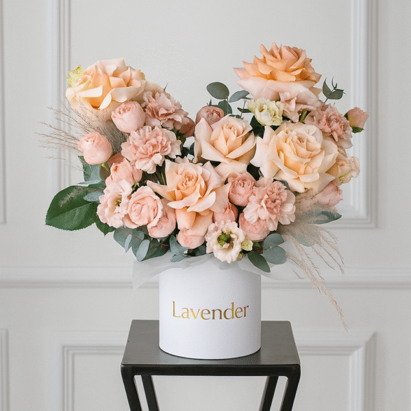Peach & Pink Bloom Box | Elegant Mixed Roses and Carnations Arrangement